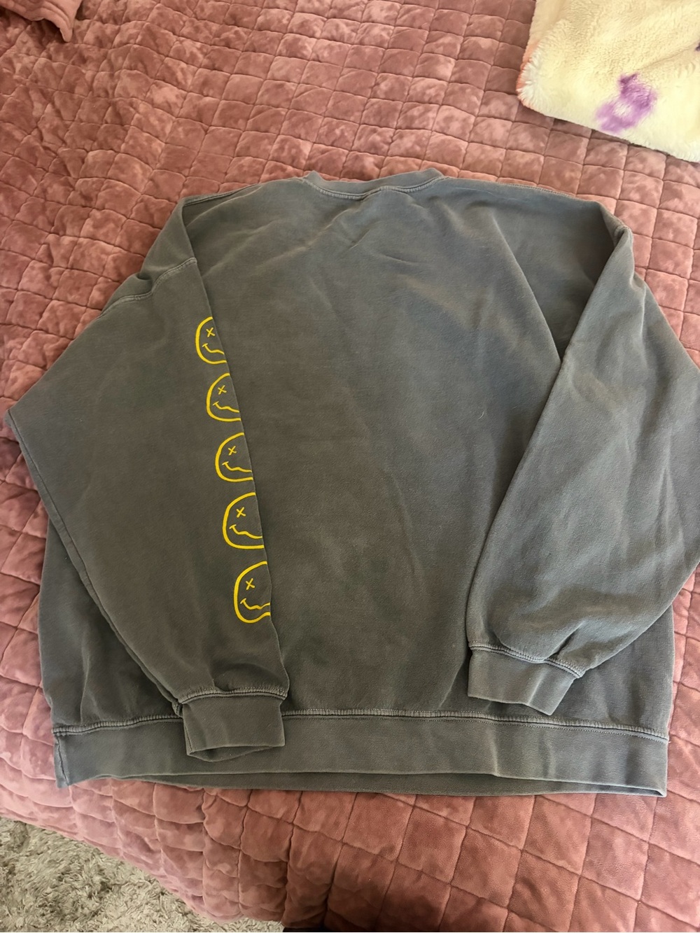 Urban Outfitters Charcoal Crewneck with Multicolor Neon Smiley - Picture 3 of 3